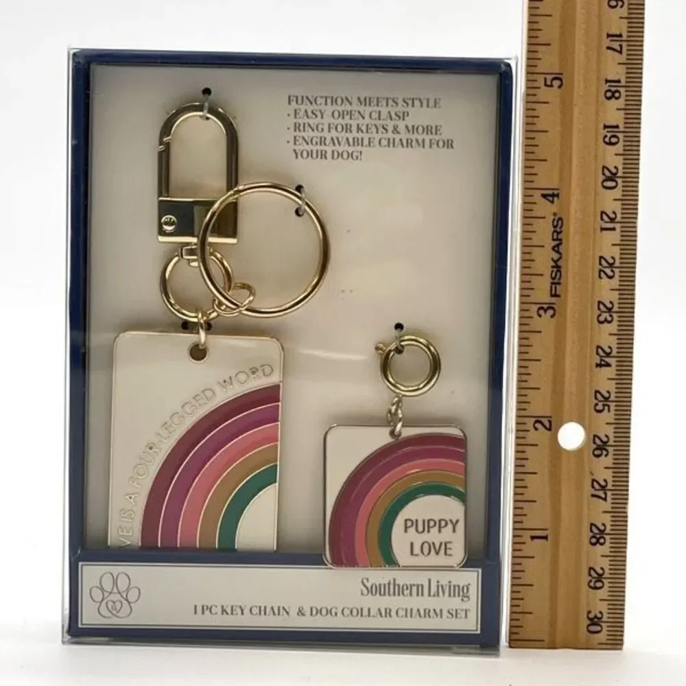 NWT Southern Living Key Chain and‎ Dog Collar Charm Set Rainbow Pet Owner Gift